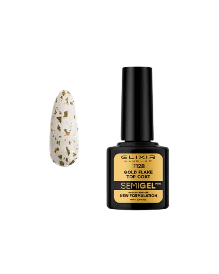 SEMI GEL #1128 TOP COAT GOLD FLAKE