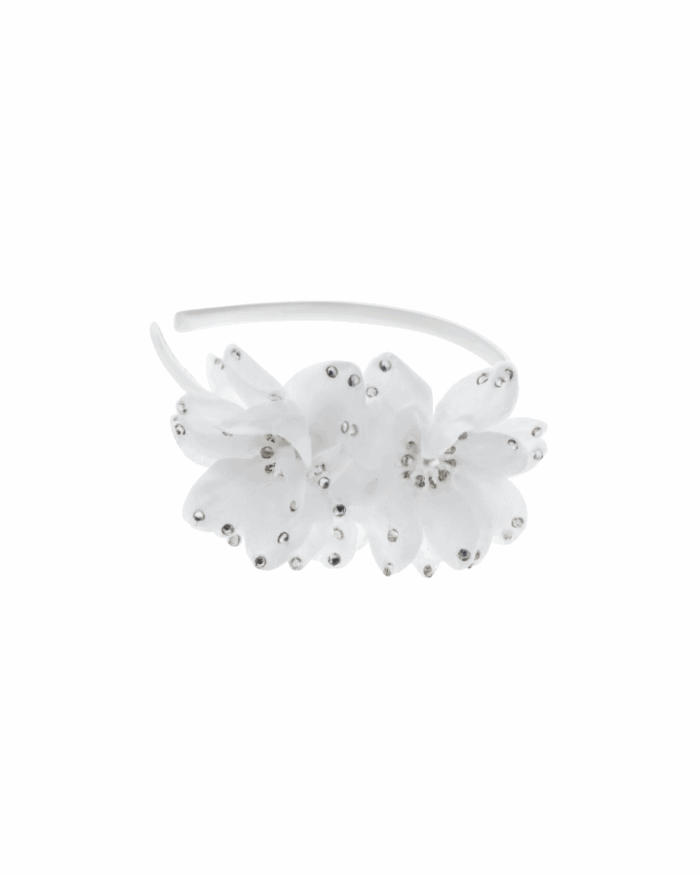 SERRE TETE BLANC FLEUR STRASS